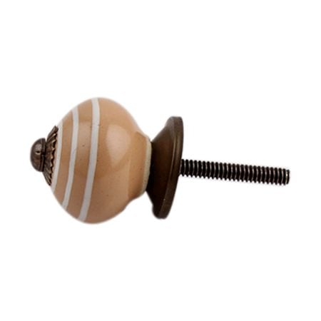 Light Peach Striped Small Ceramic Drawer Knob